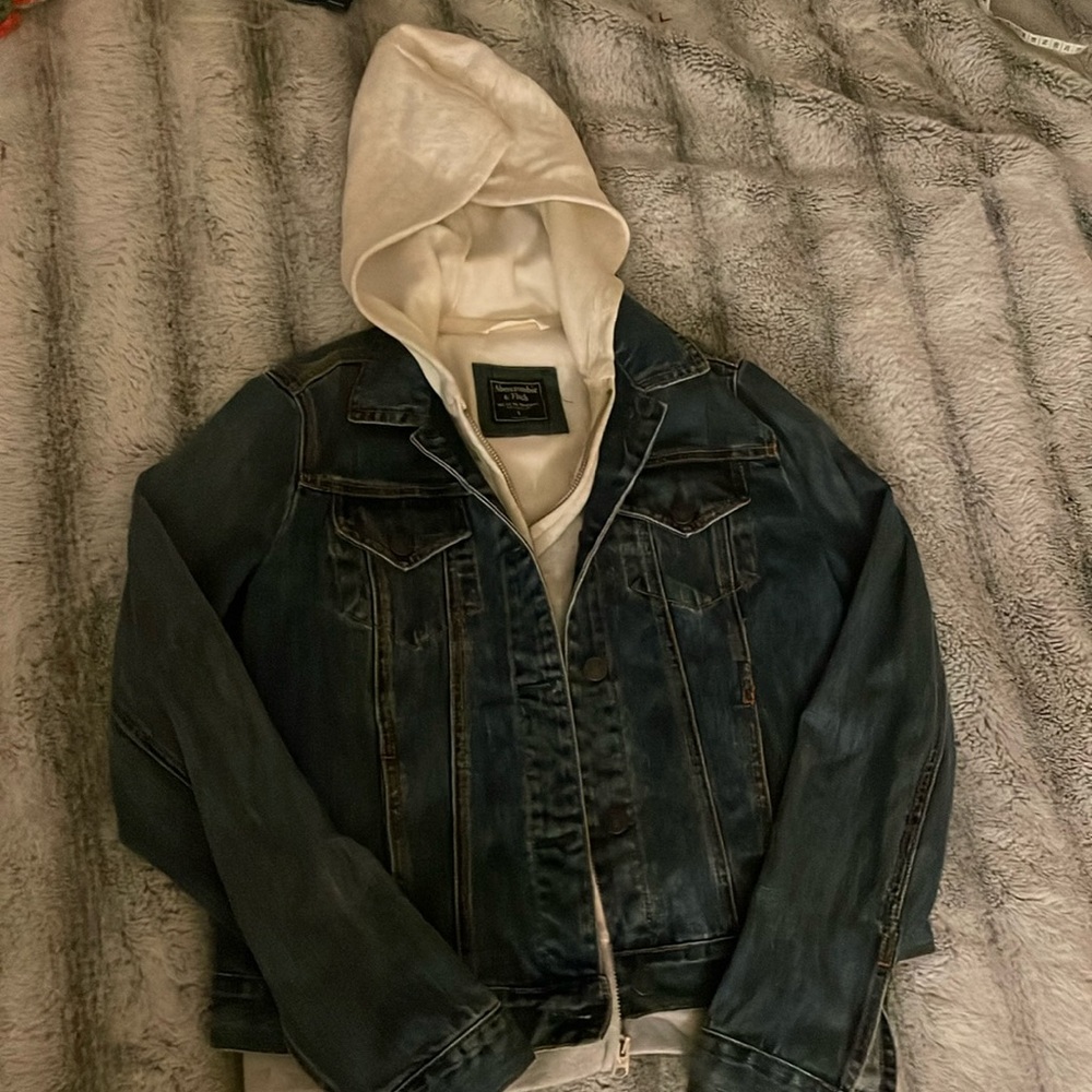Abercrombie and Fitch jean jacket with built-in hoodie  | Women's small